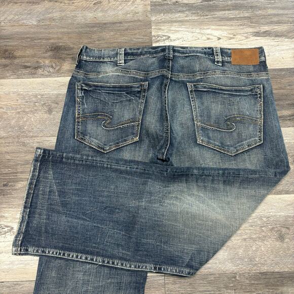 Vintage Silver Jeans Faded Blue Mens 40x30 Straight Stretch Mid Wash Denim Jeans - Picture 1 of 13